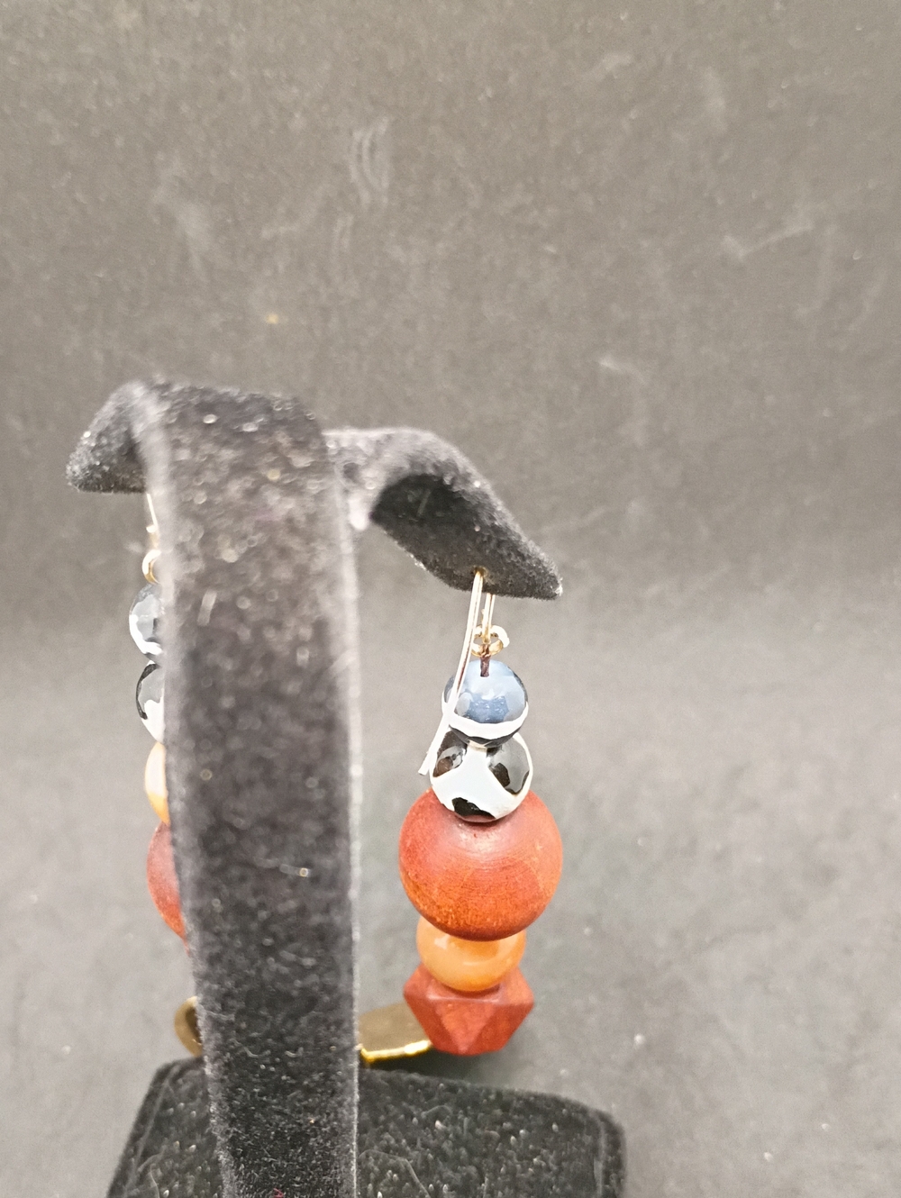 Boho Multicolor Bead Drop Earrings with Gold Discs - Picture 3 of 3